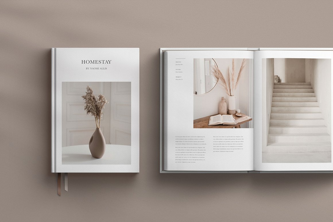 Images of a book with a beautiful design in light colors.