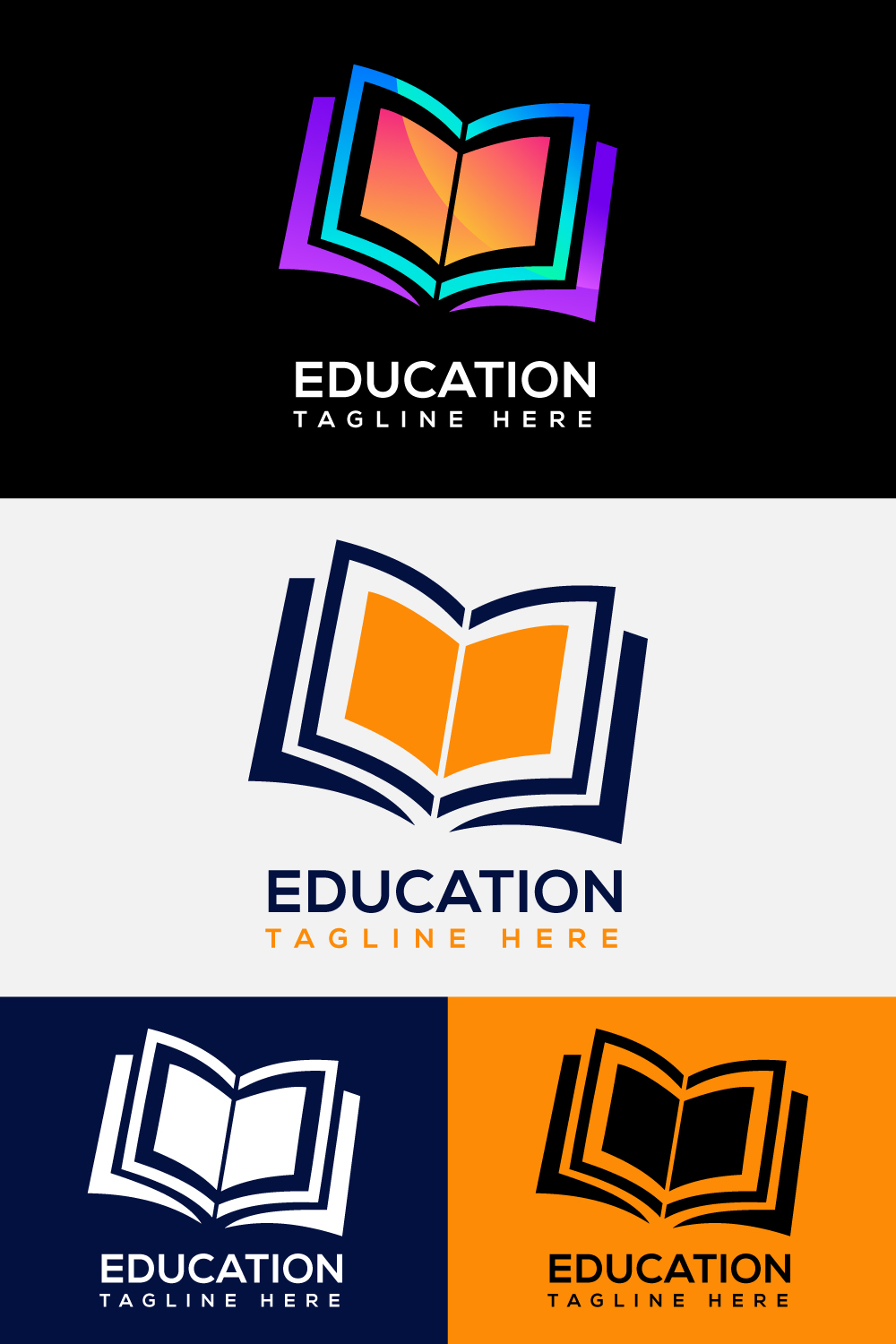 Book Logo Vector Template Pinterest collage image.