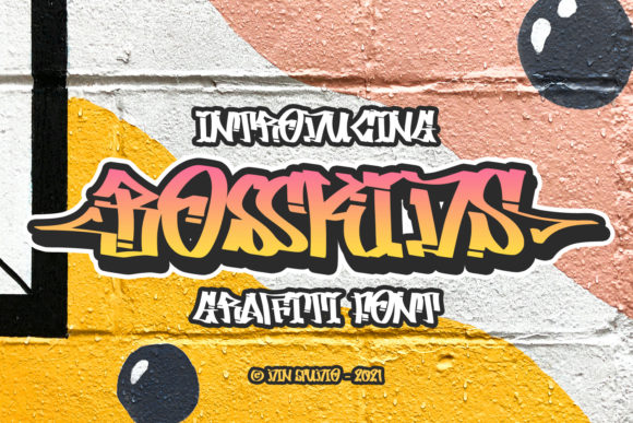 Pink and yellow "Bosskids" lettering in graffiti font on a graffiti background.