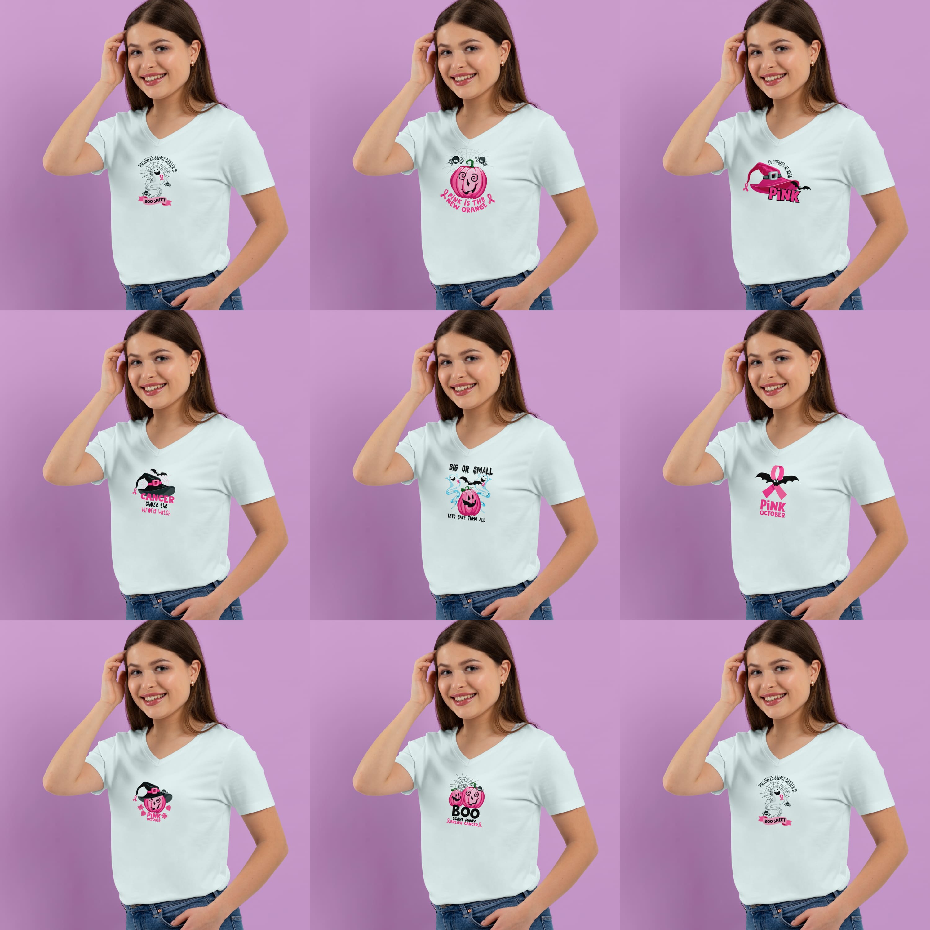 breast cancer halloween SVG T-shirt Designs Bundle cover.