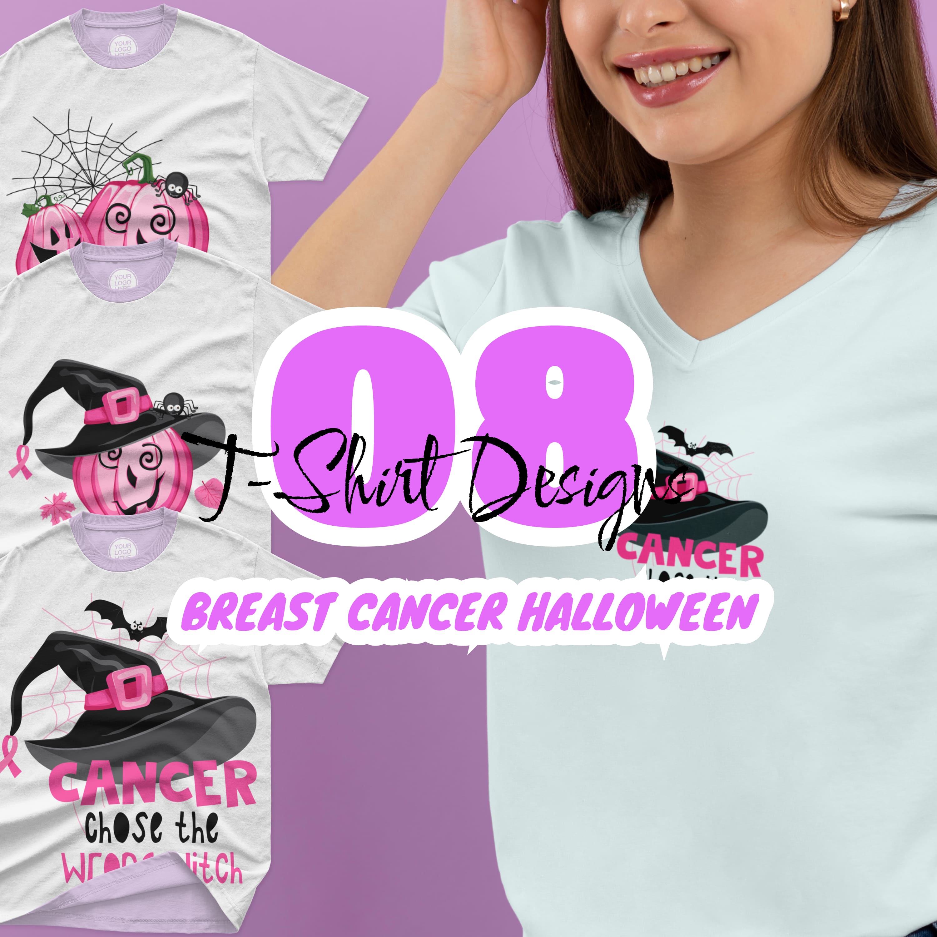 breast cancer halloween SVG T-shirt Designs Bundle.