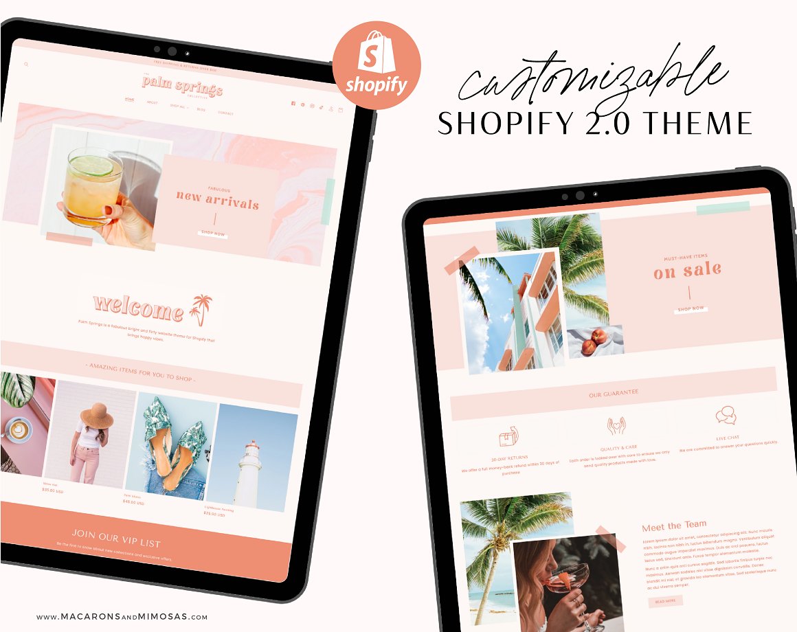 Images of elegant shopify theme pages on different devices.