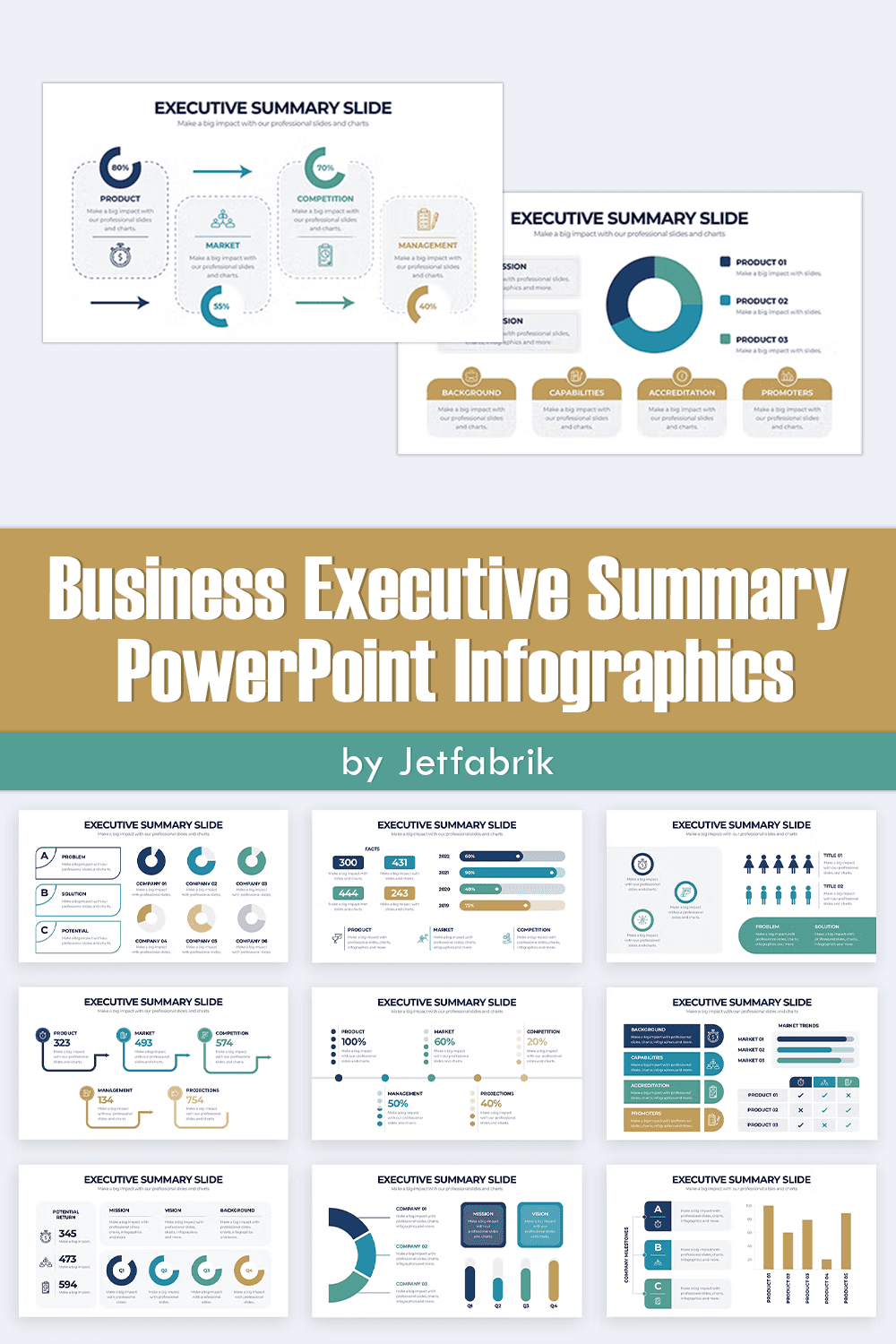 Collage of presentation pages with infographics in the form of charts and graphs.