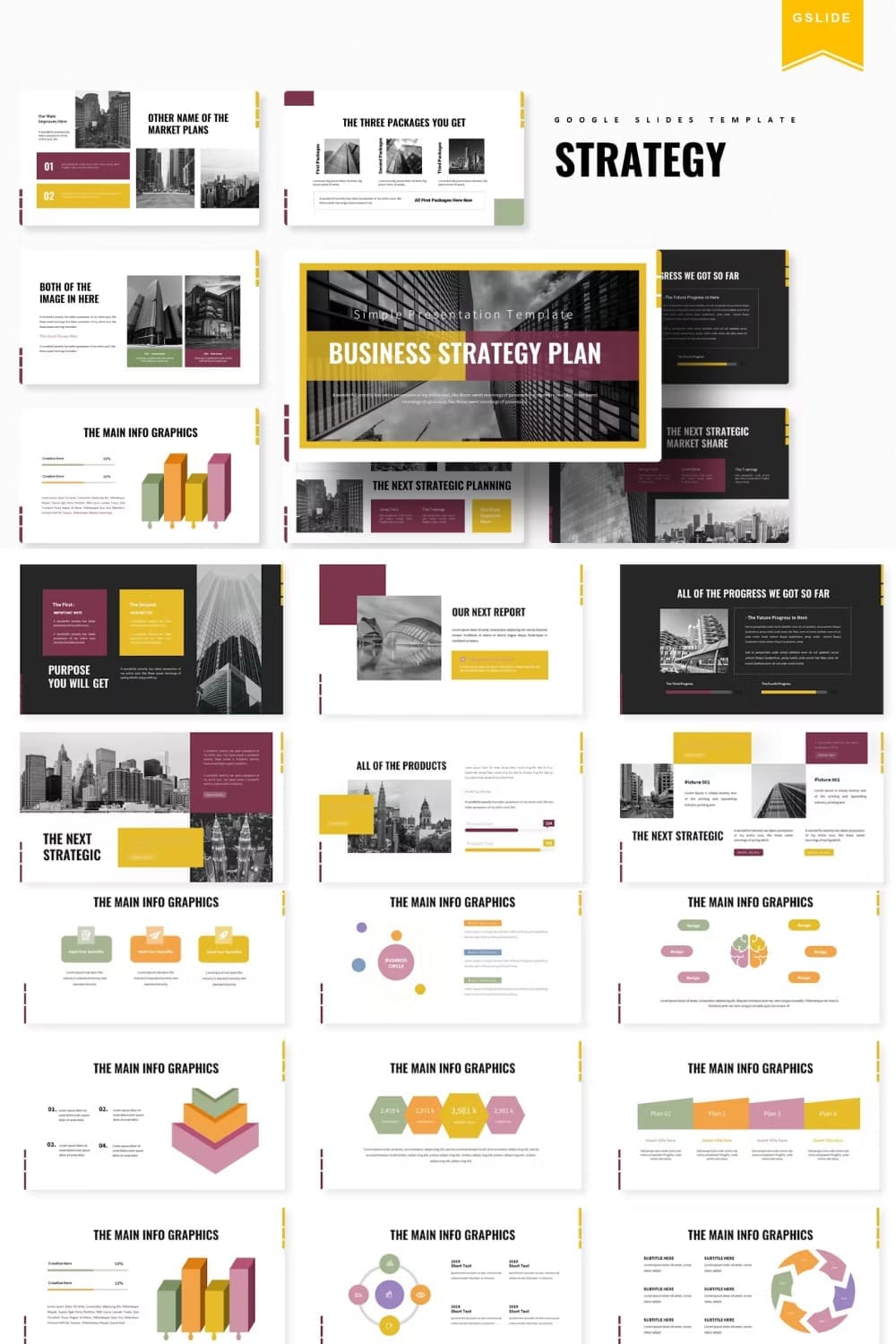 Cover with enchanting slides of business strategy plan presentation template.