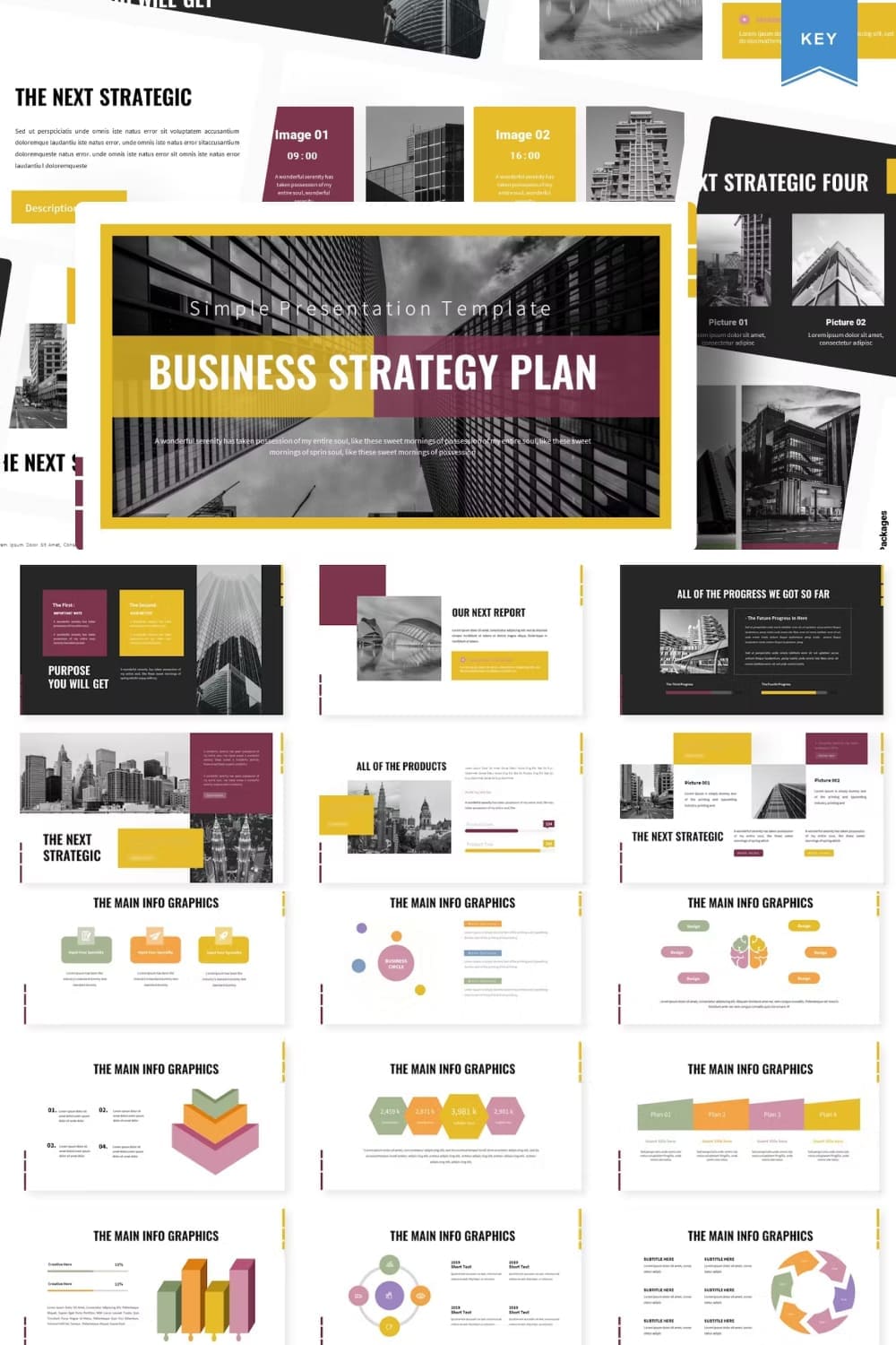 Bundle of unique business strategy plan presentation template slides.