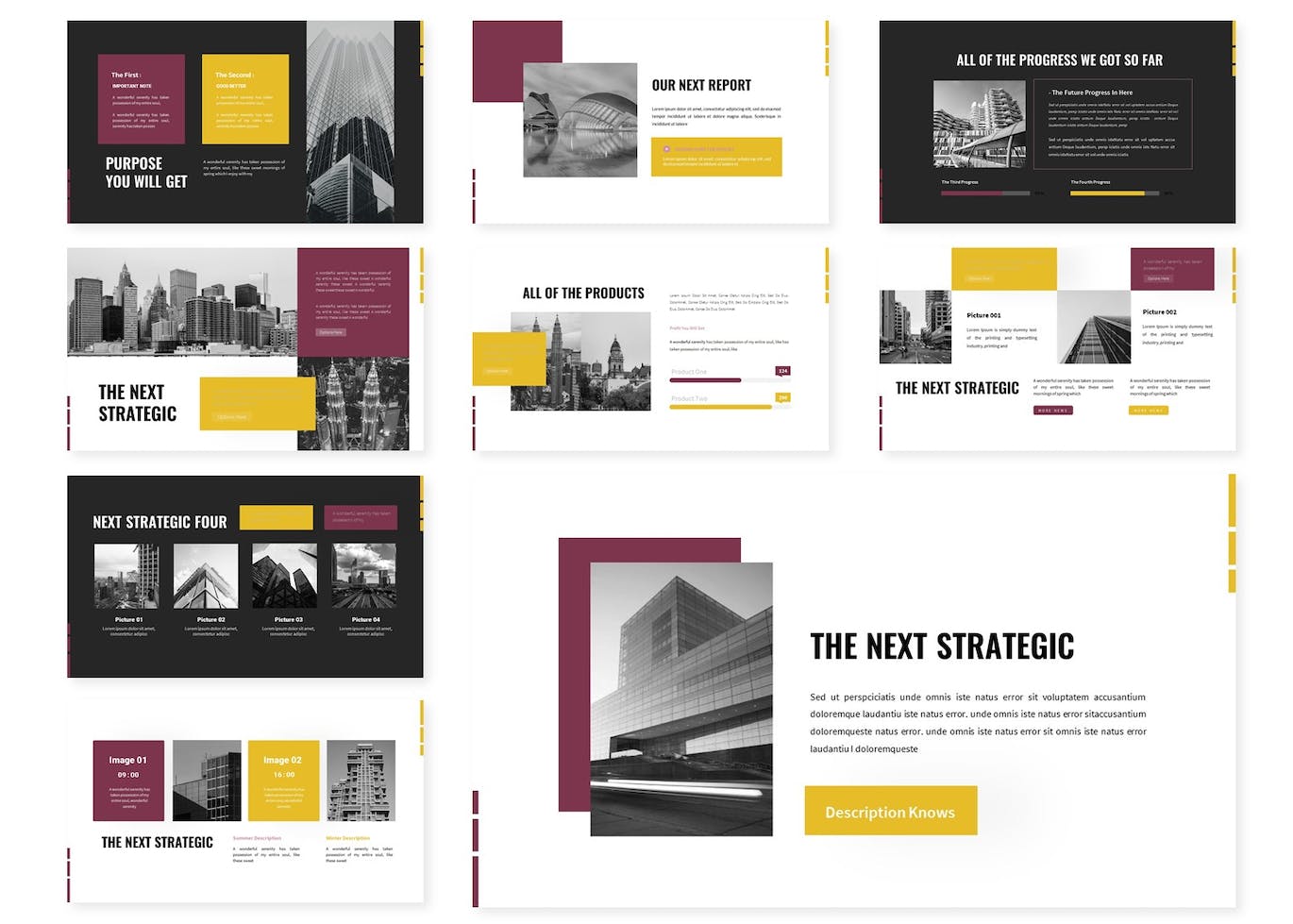 A selection of irresistible business strategy plan presentation template slides.