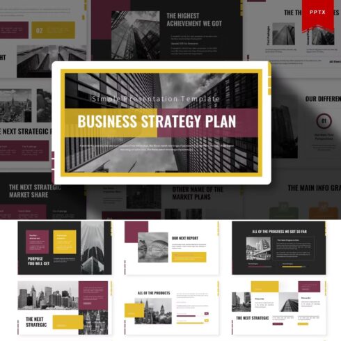 A selection of irresistible business strategy plan presentation template slides.