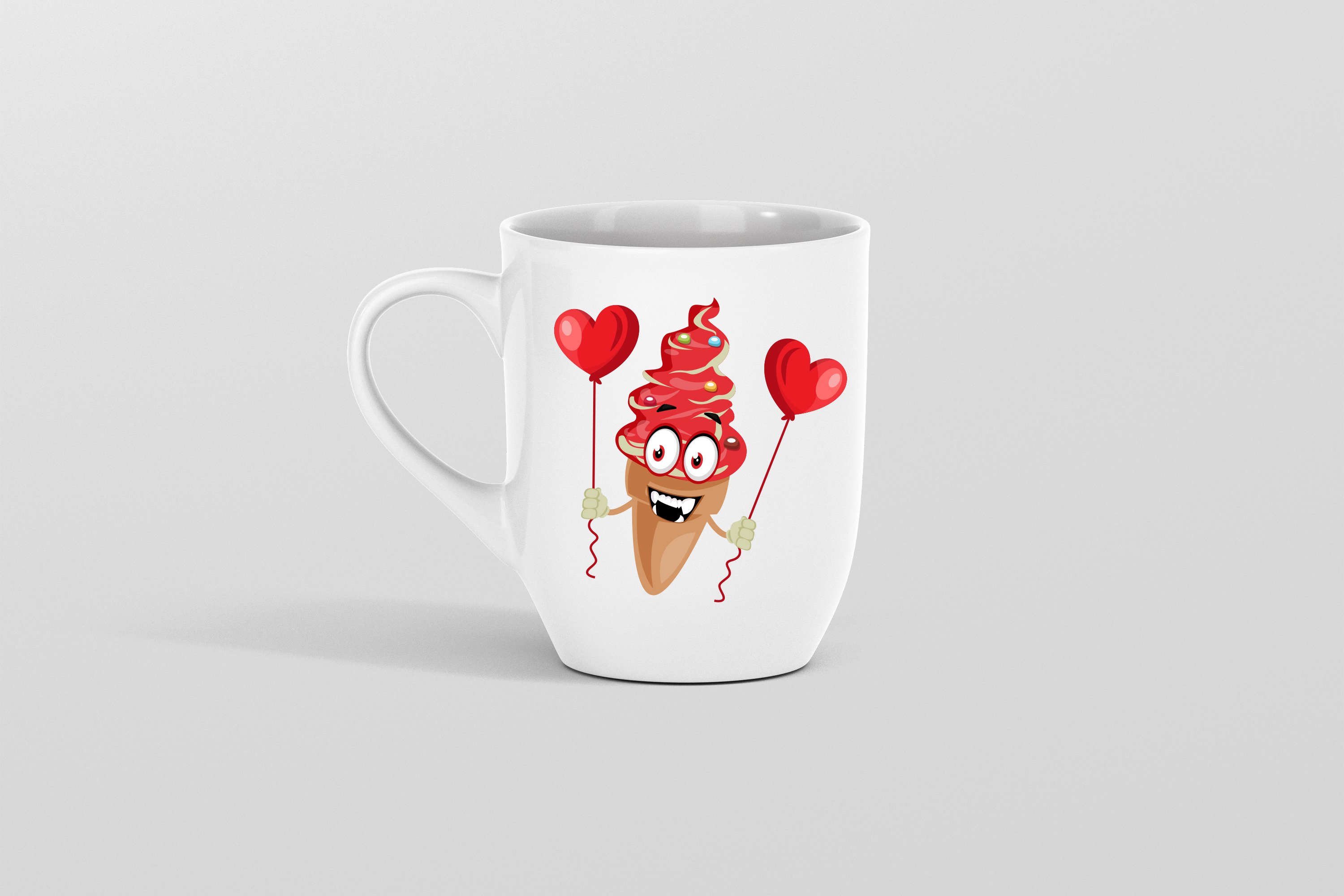 Happy ice cream is ready for Valentines on the cup.