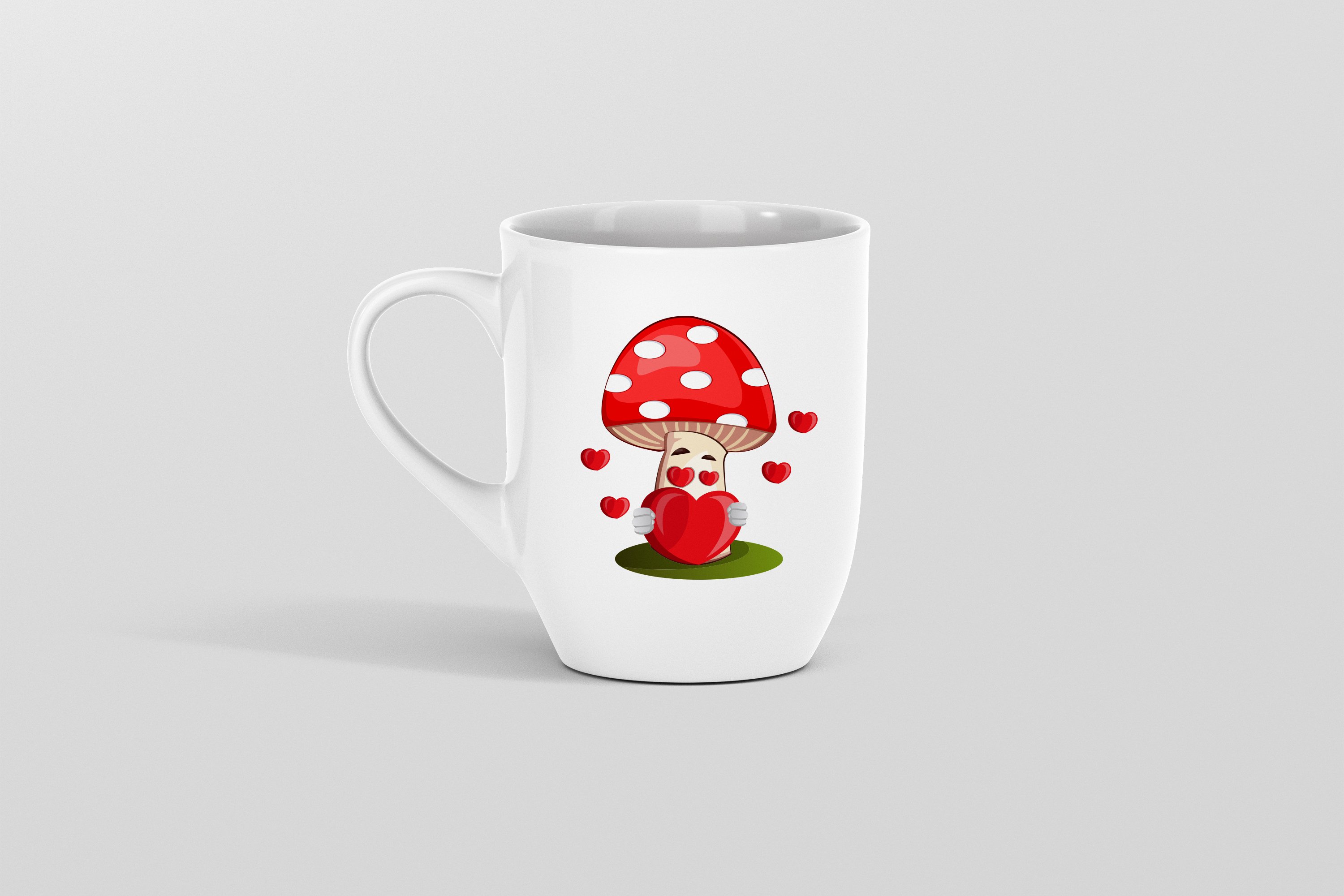Big tea white cup in a minimalistic design with the mascot print.