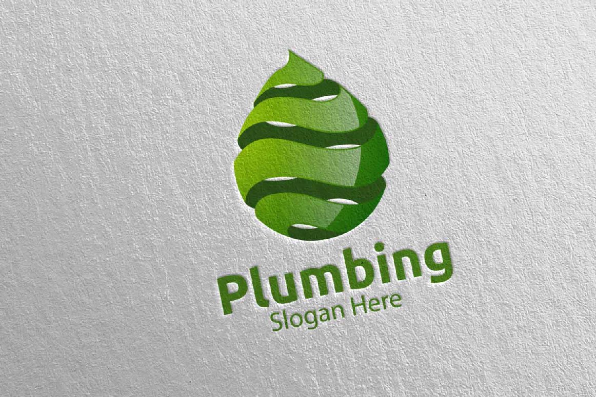 A green 3D plumbing logo and green lettering "Plumping slogan here" on a gray background.