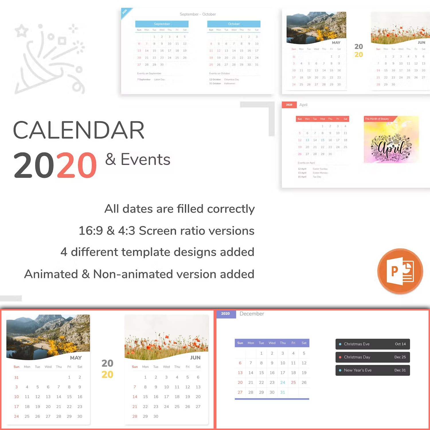 Set of images of adorable calendar presentation template slides.