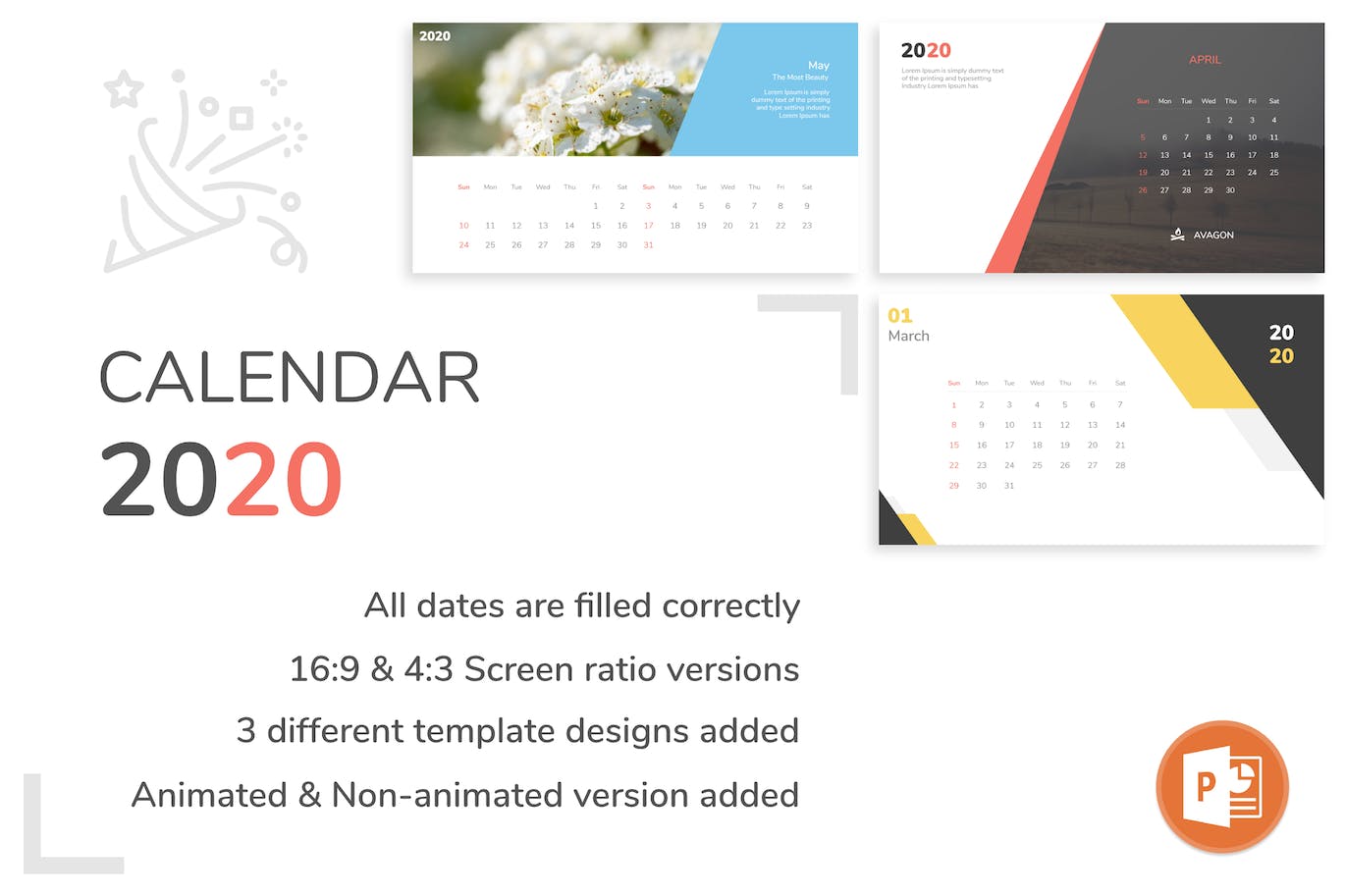 Pack of images of beautiful calendar presentation template slides.