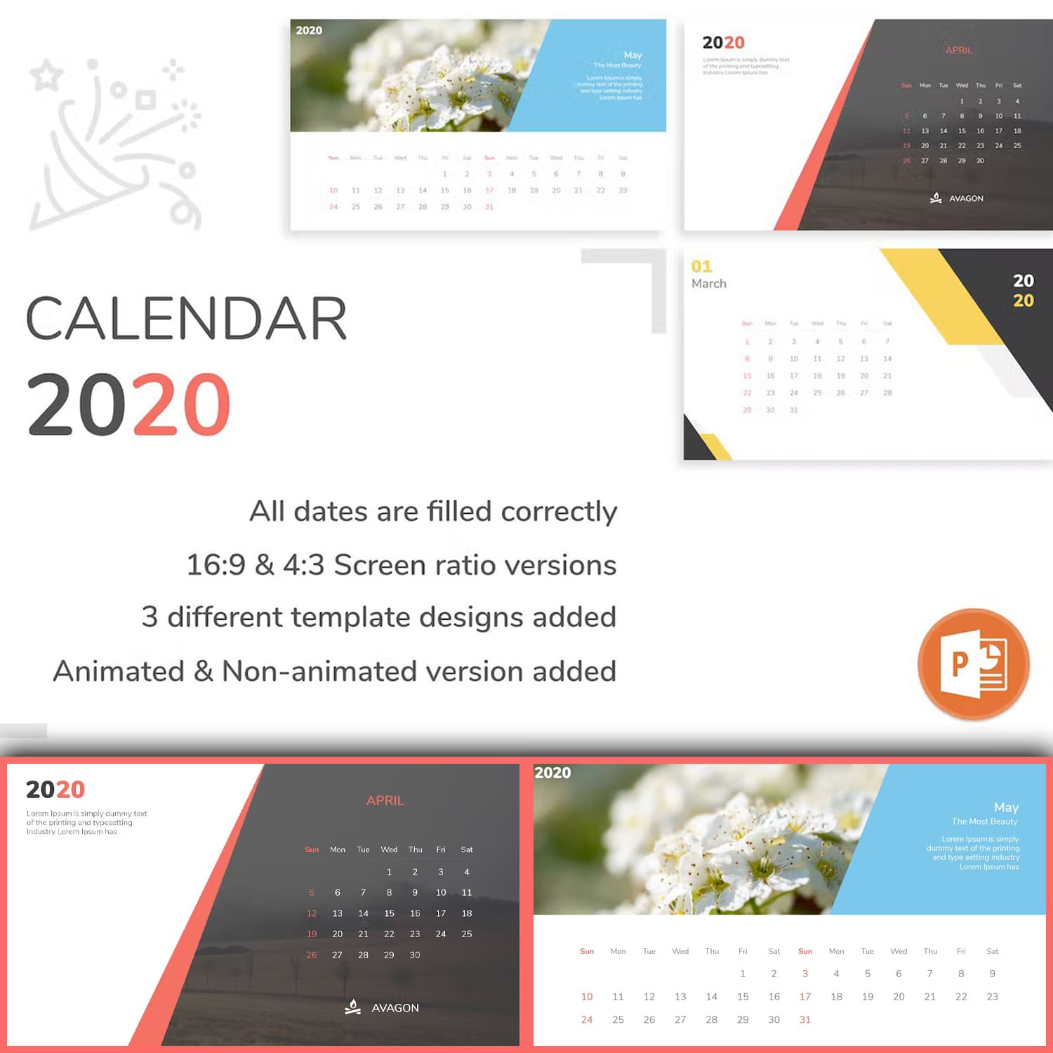 Cover with images of charming presentation calendar template slides.