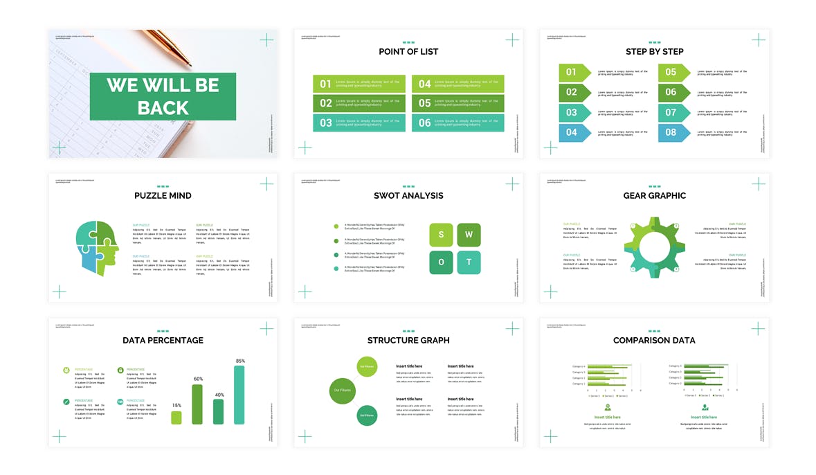 Set of images of wonderful presentation template slides for business.