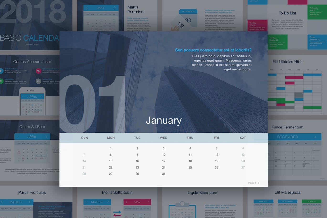 Collection of images of exquisite calendar presentation template slides.