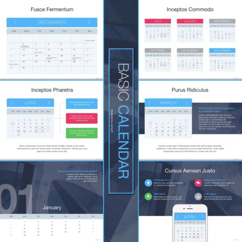 A selection of images of gorgeous calendar presentation template slides.