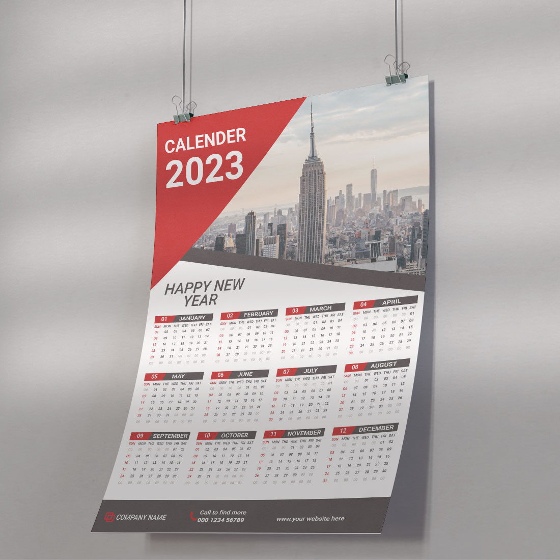 Best Wall Calendar Design Template preview image.