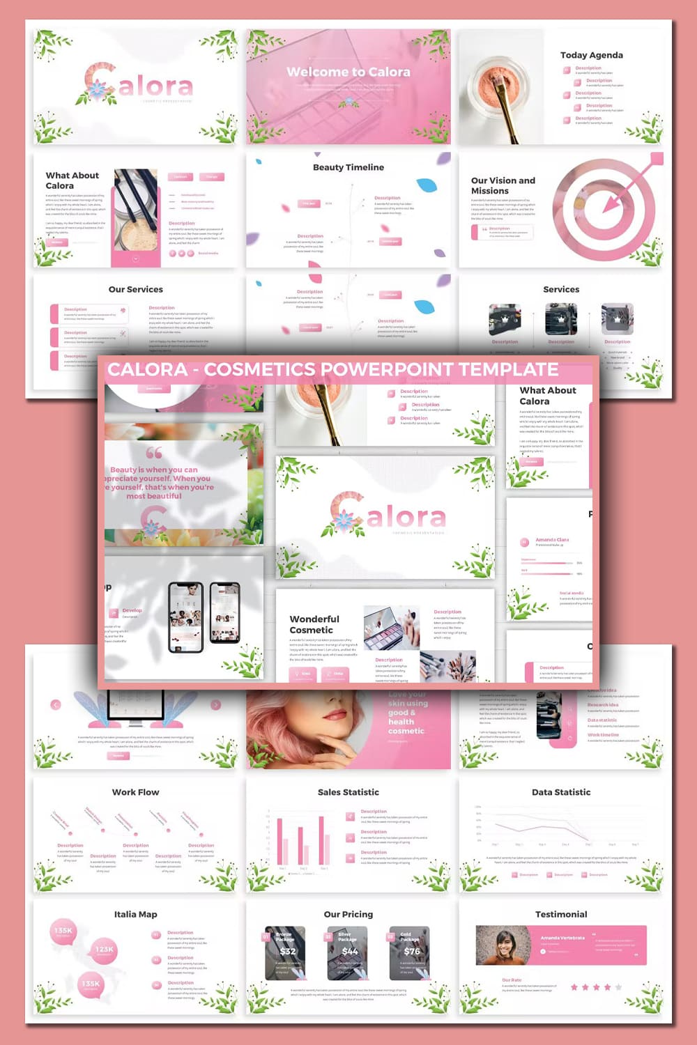 Compilation of images of irresistible cosmetics slide presentation template.
