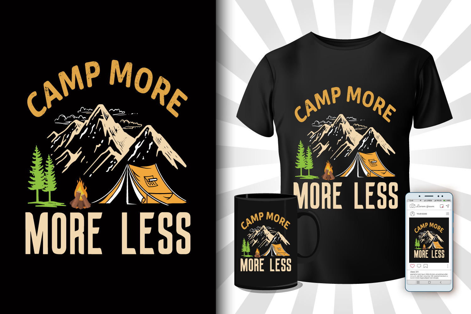T-shirt Camping Mountain Illustration Design Bundle preview image.