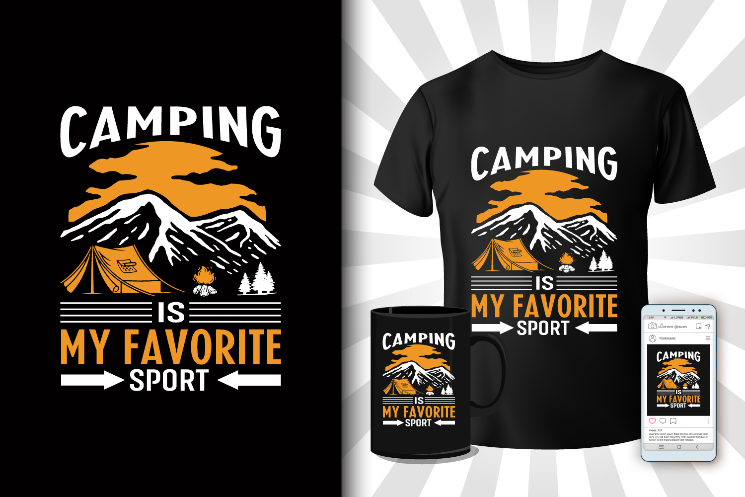 Mountain T-shirt Camping Illustration Design Bundle preview image.