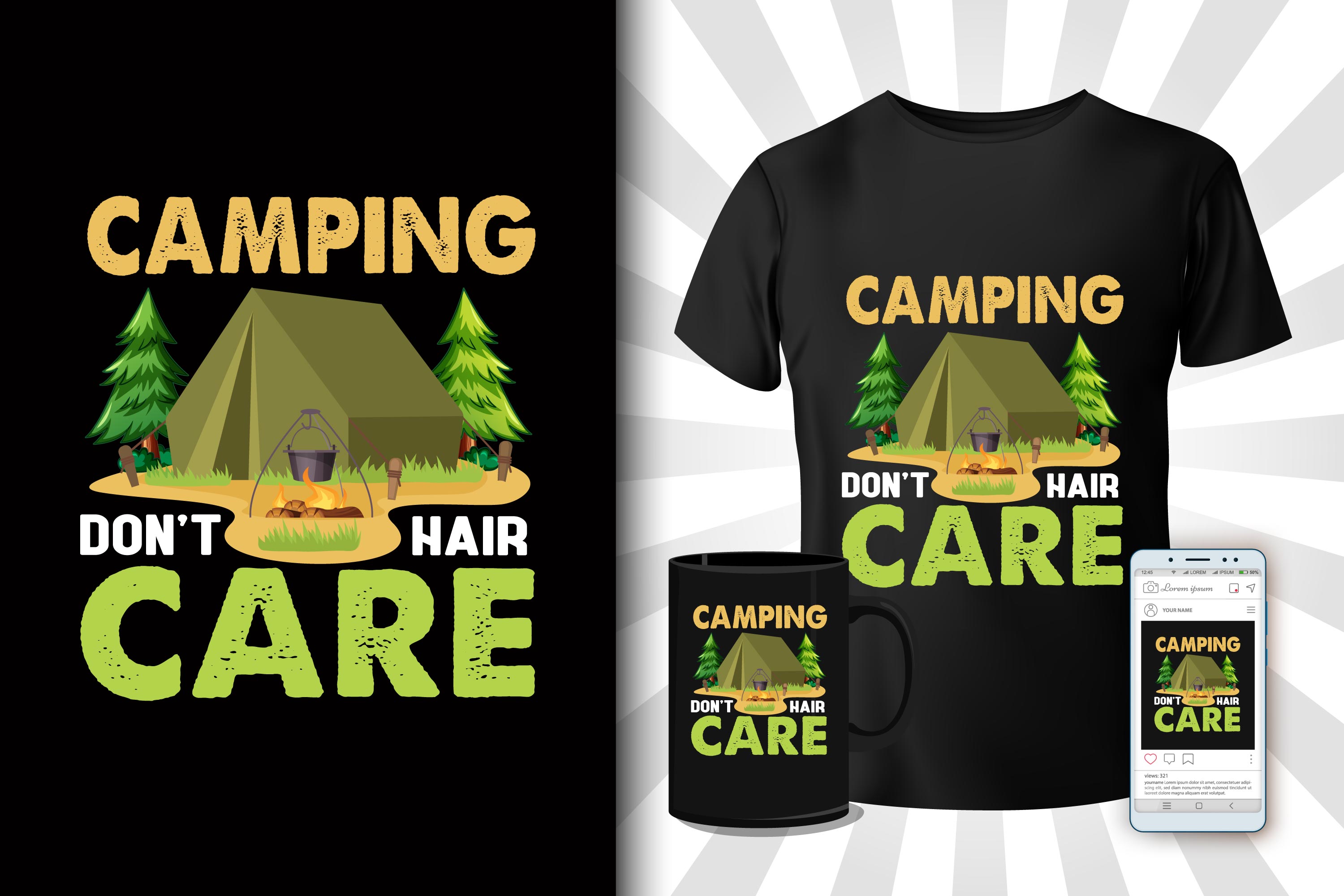 T-Shirt Camping Green Design Bundle preview image.