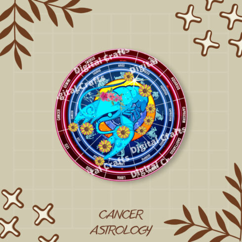 Cancer Astrology Sign Illustration, Kdp.