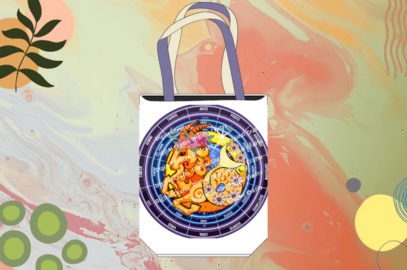 White eco bag with the bright capricorn astrology print.
