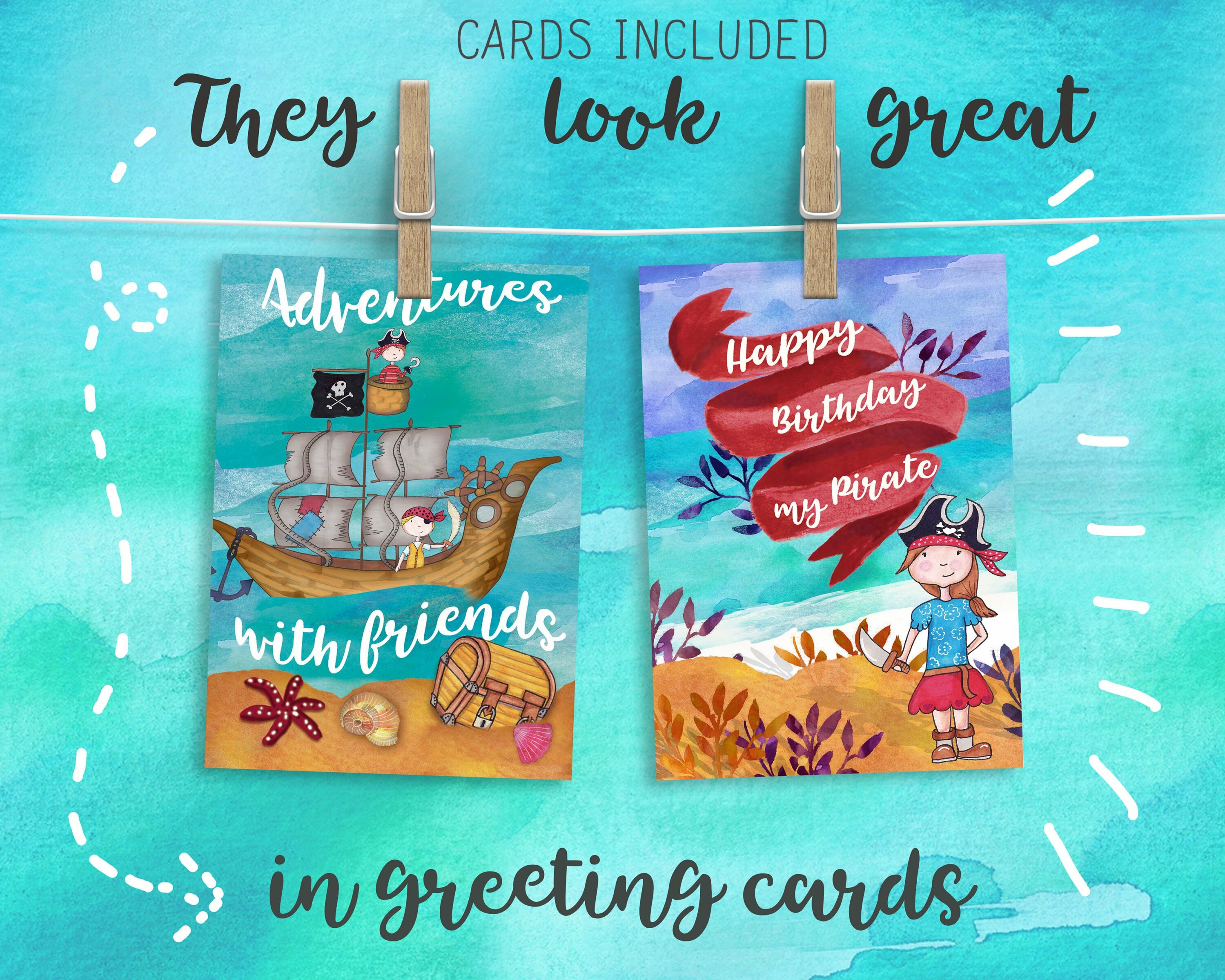 Two colorful cards with the pirates.