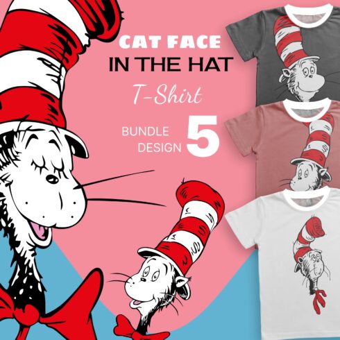 Cat In The Hat Face T-shirt Designs Bundle.