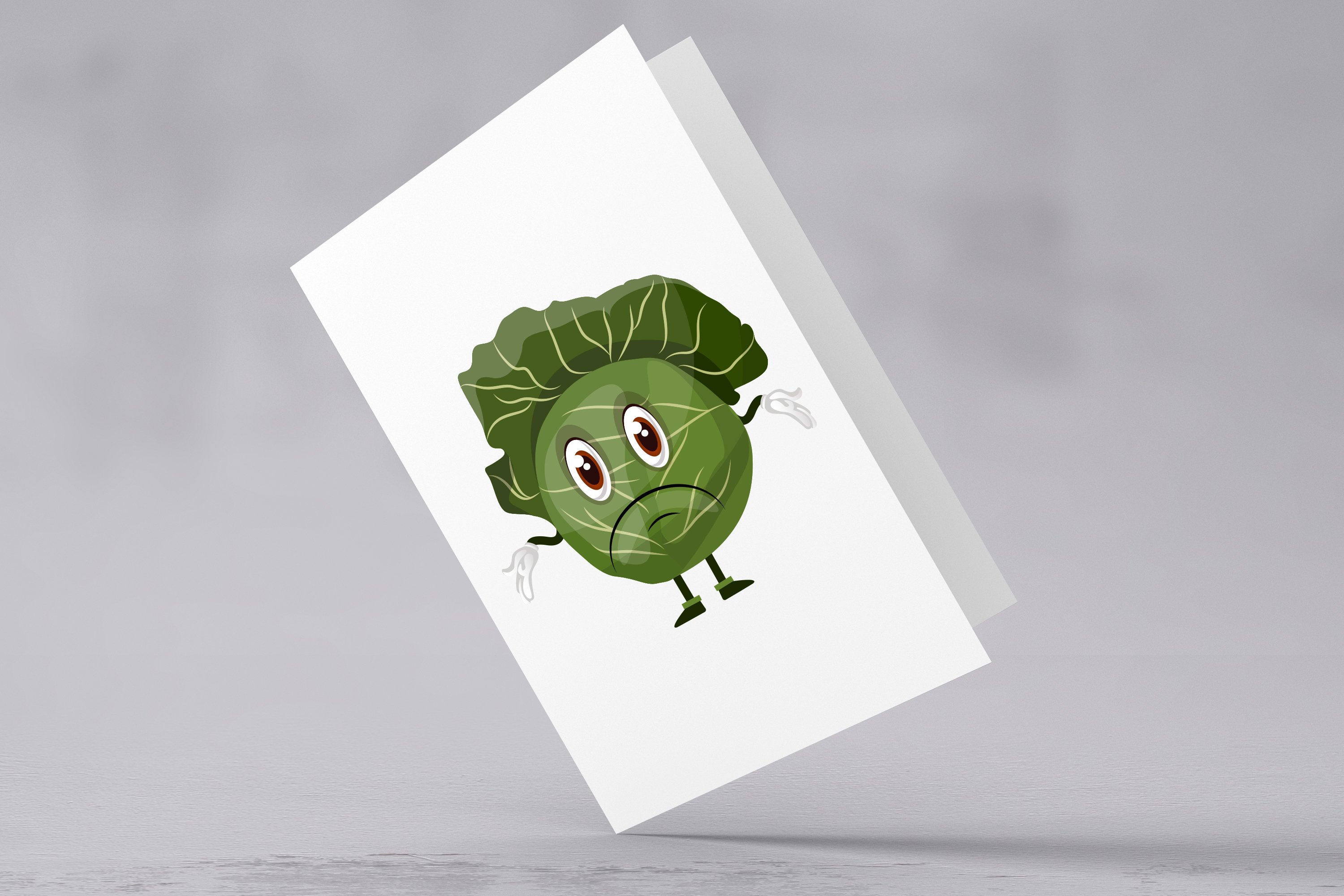 Sad cabbage on the white card.