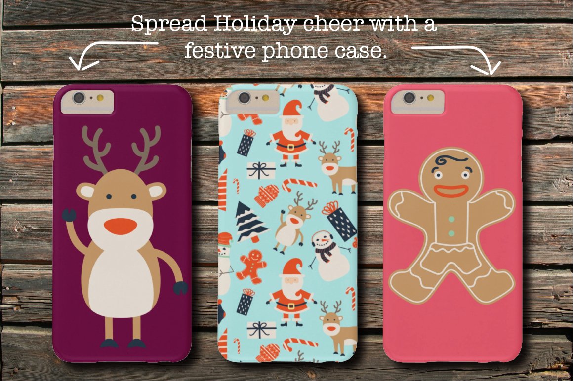 Cool winter phone cases with the deer and gingerbread.
