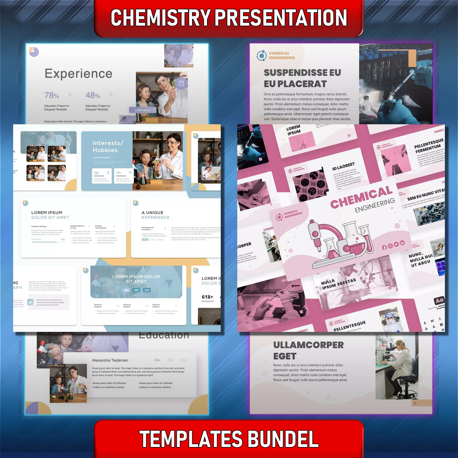 A selection of images of irresistible chemistry presentation slide templates.