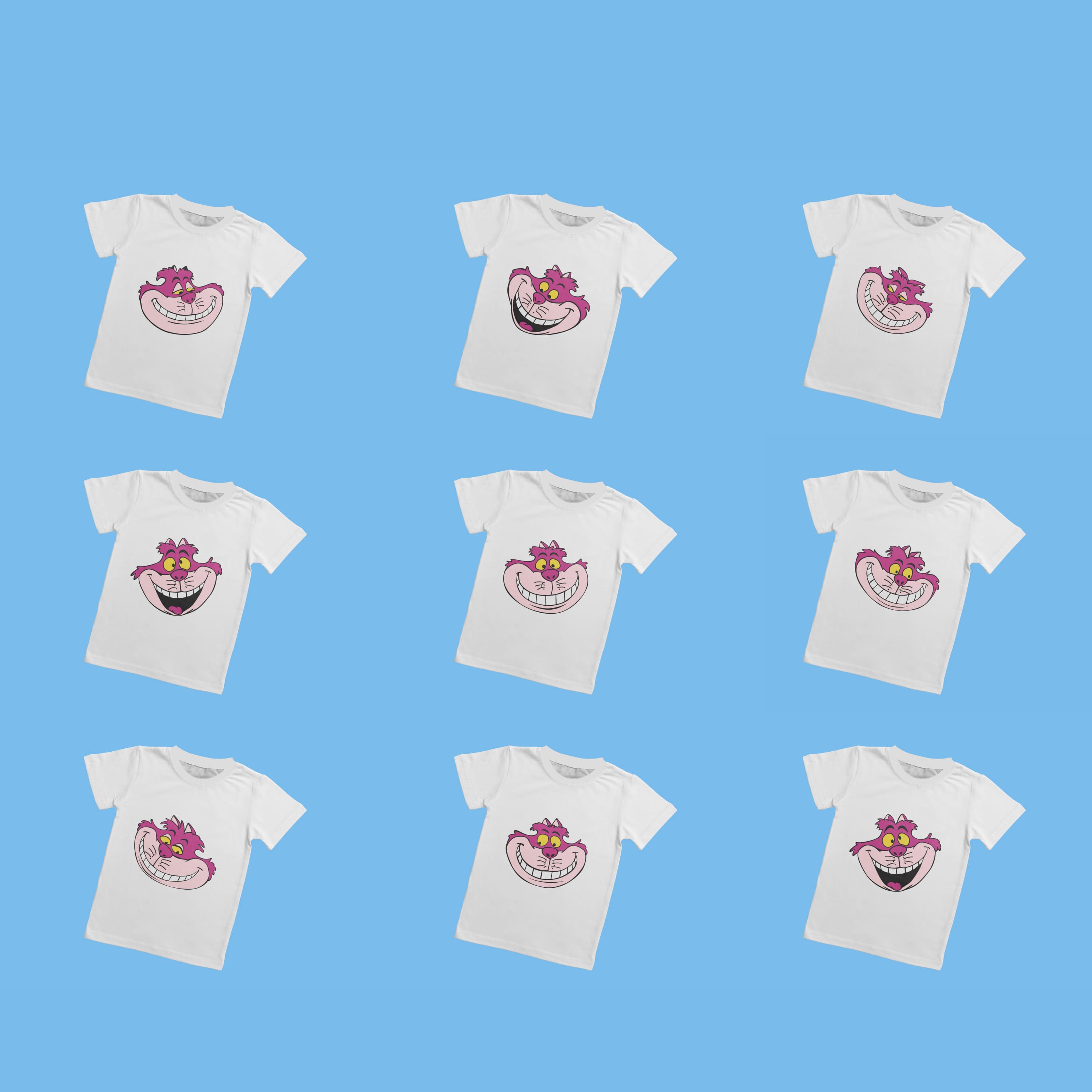 Cheshire Cat Face T-shirt Designs Bundle Cover.