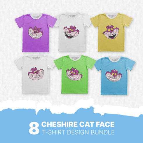 Cheshire Cat Face T-shirt Designs Bundle.