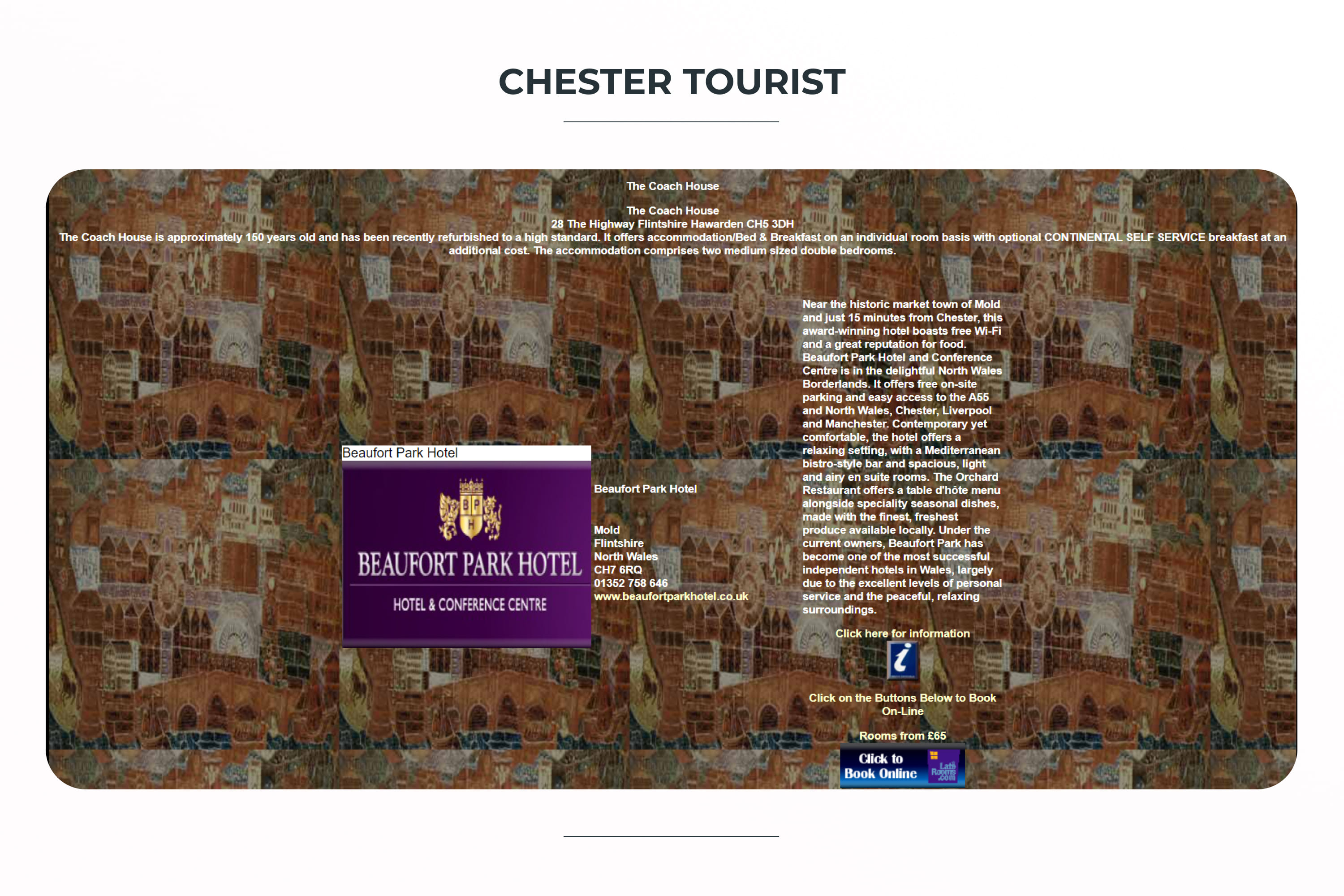 Main page of the Chester Tourist website.