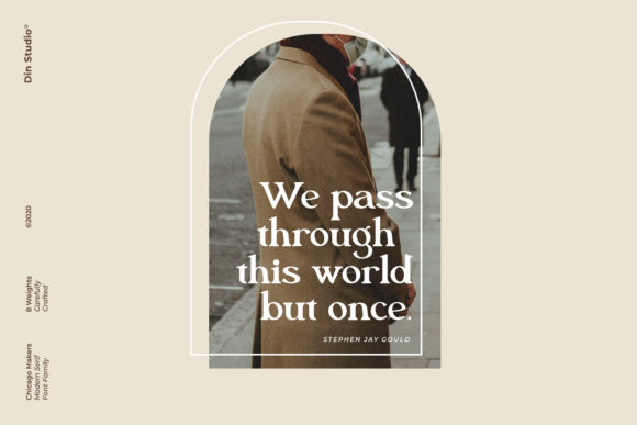 White lettering "We pass through this world but once." on a beautiful image on a pink background.