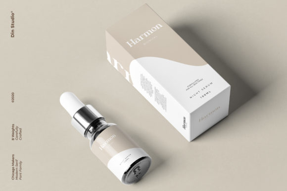 Beige-white serum and a box of the same color on a beige background.