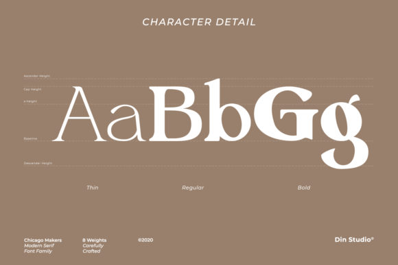 An example of white "Aa, Bb, Gg" in thin, regular, and bold on a pink background.