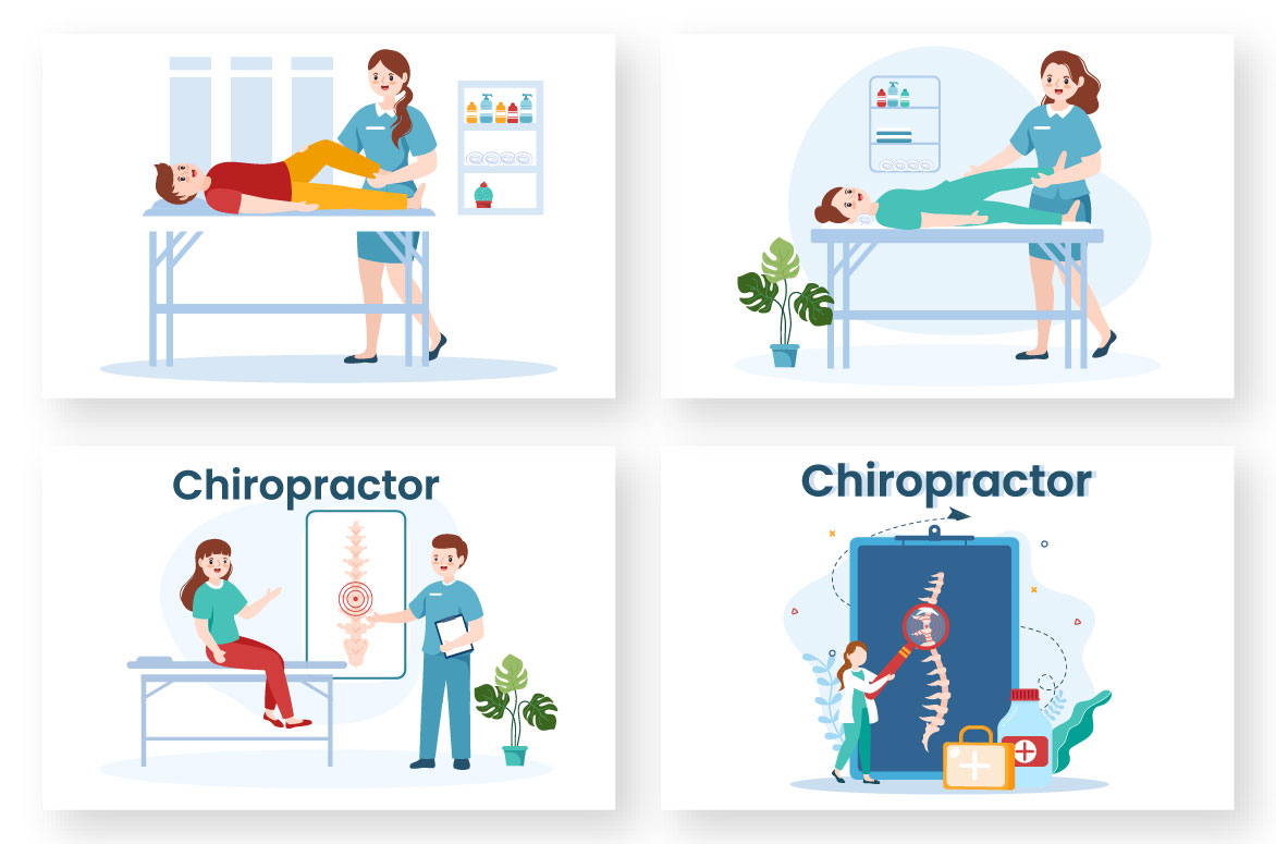Chiropractor Physiotherapy Rehabilitation Cartoon Illustration preview image.