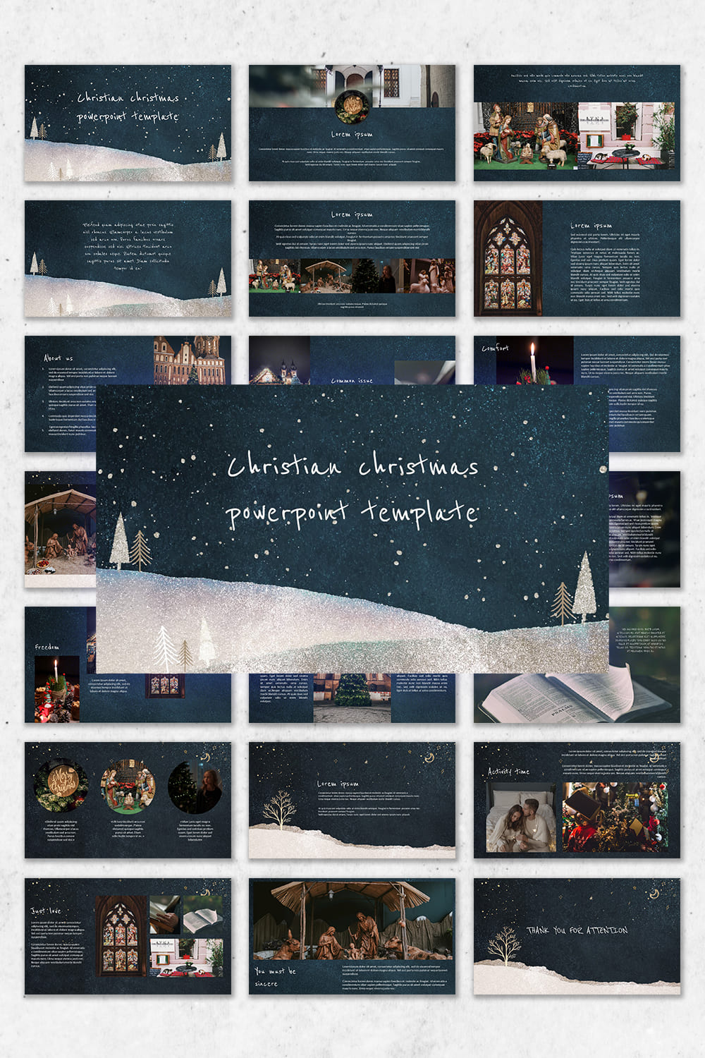 Set of adorable images with christian christmas powerpoint template.