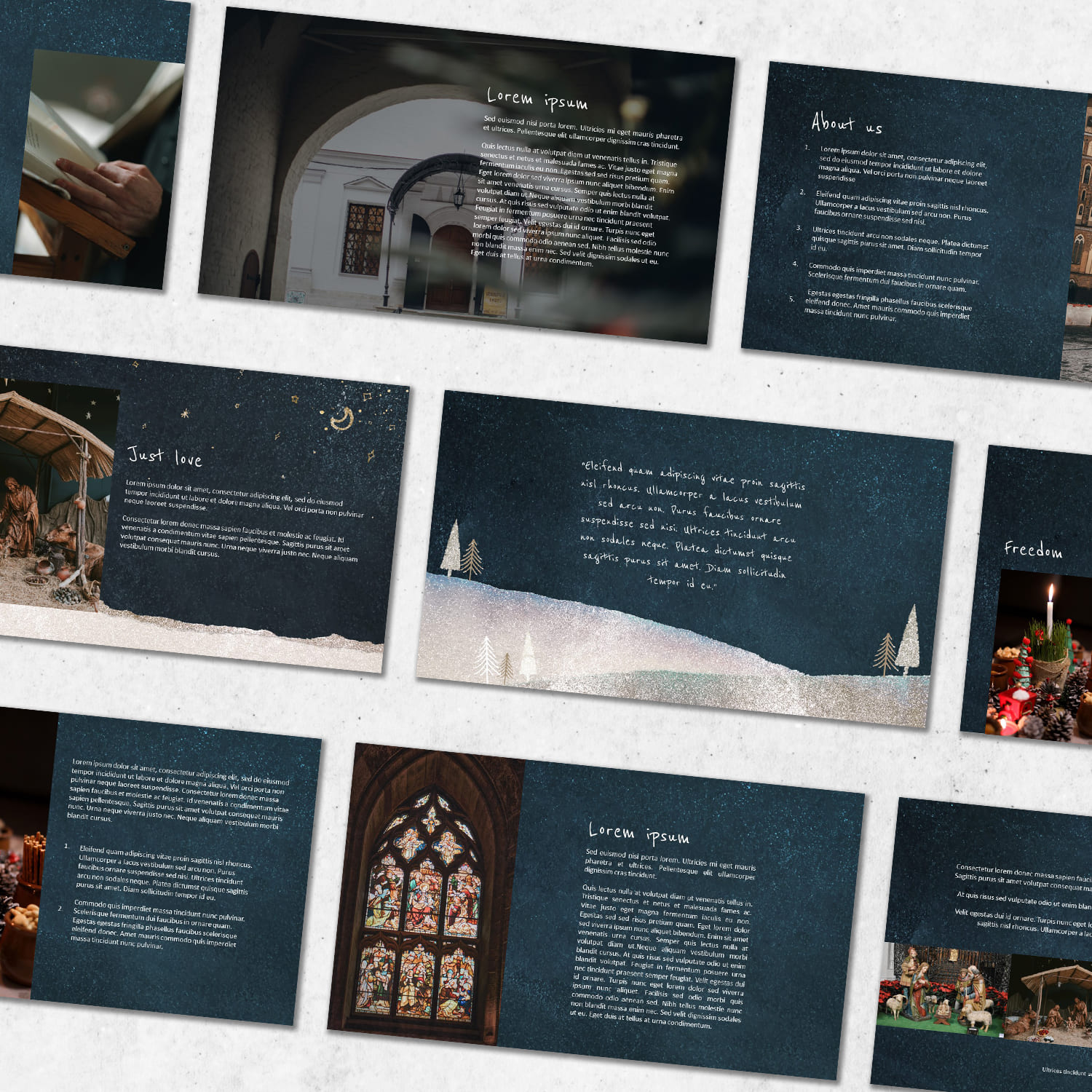 A selection of gorgeous images from a christian christmas powerpoint template.