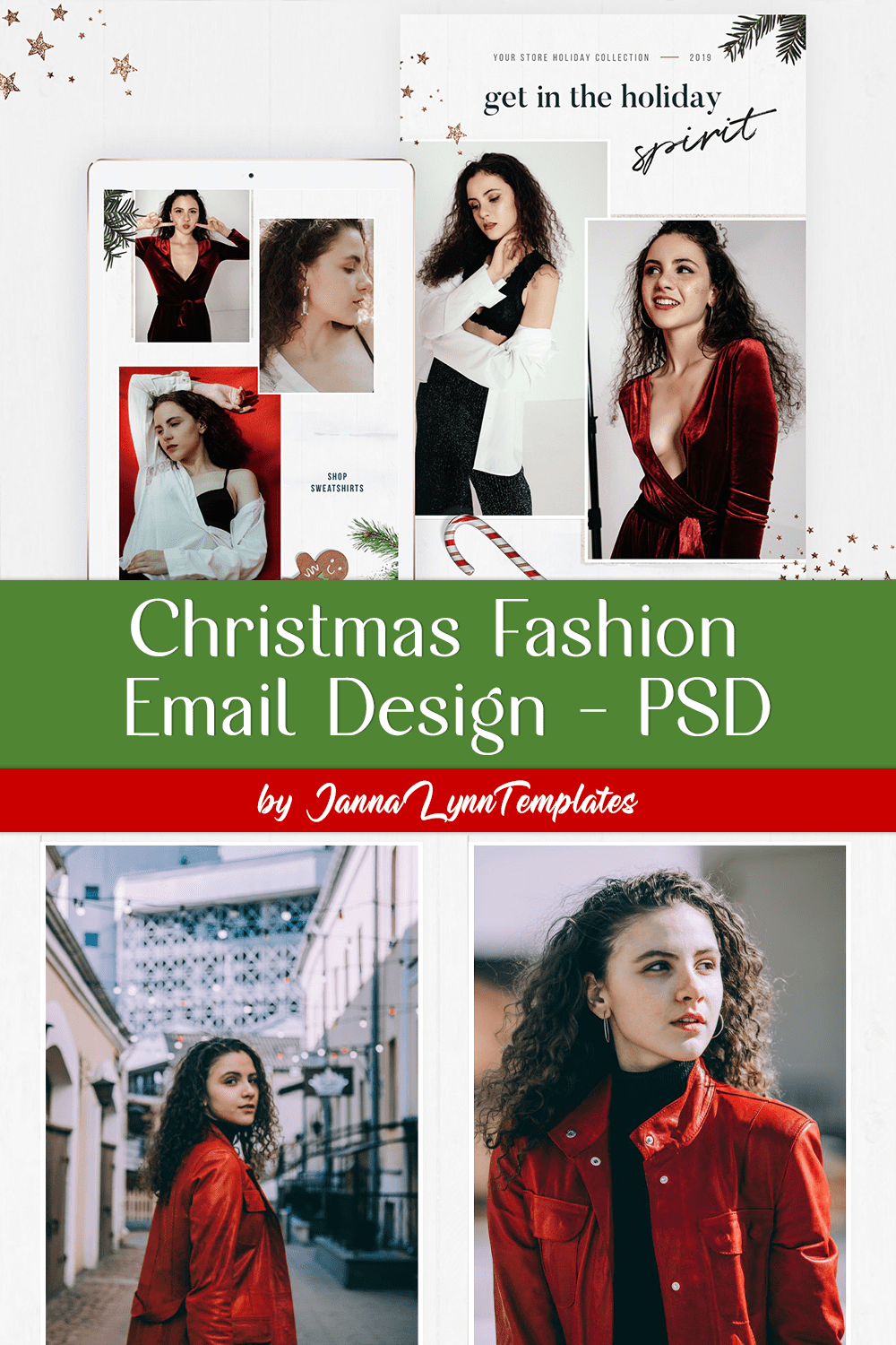 Pack of images of a unique email design template with a Christmas fashion theme.