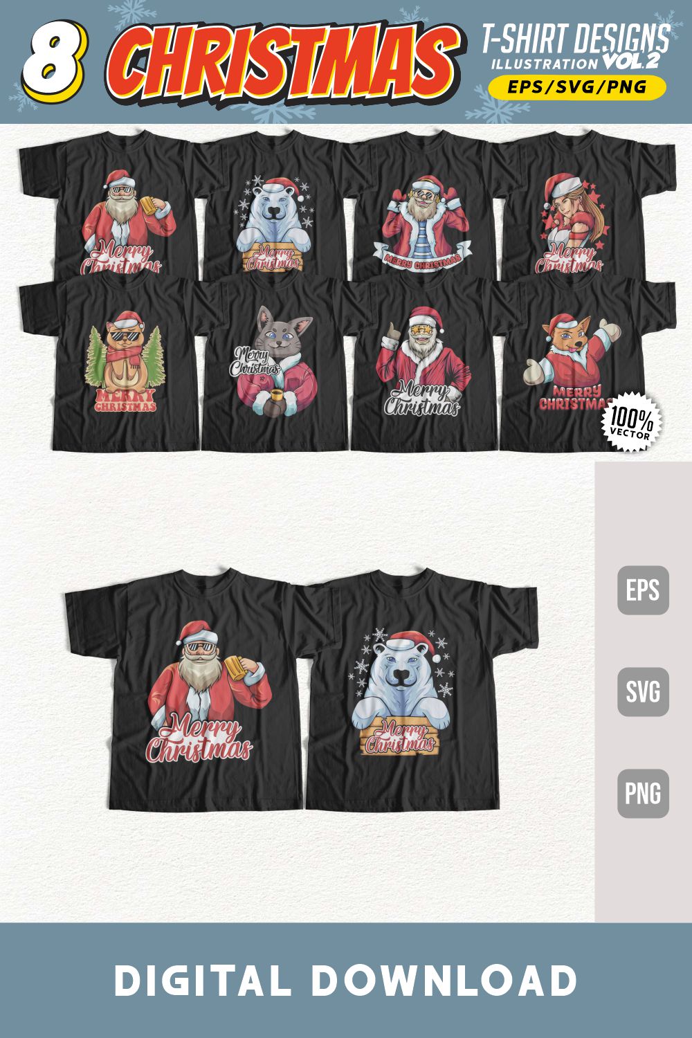 Christmas Santa Illustration T-shirt Designs Vector pinterest image.