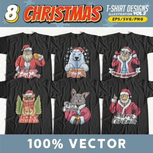Christmas Santa Illustration T-shirt Designs Vector cover image.