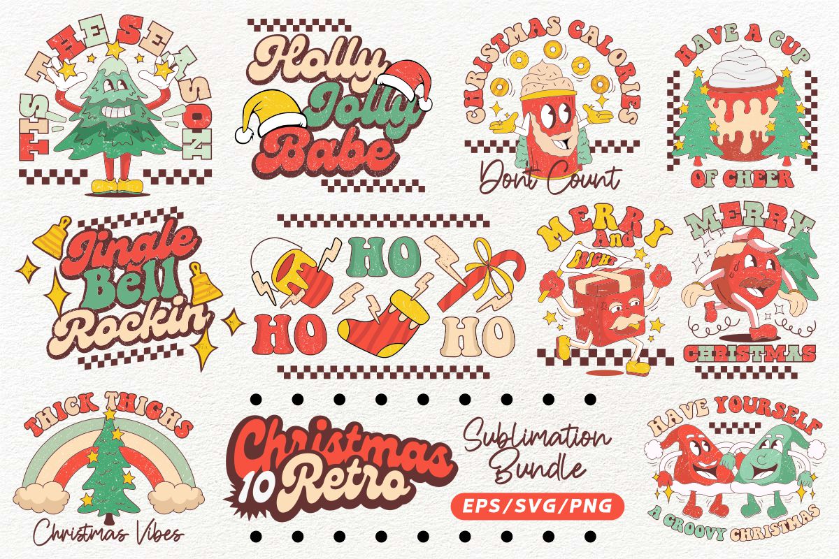 Retro Christmas Tshirt Designs MasterBundles