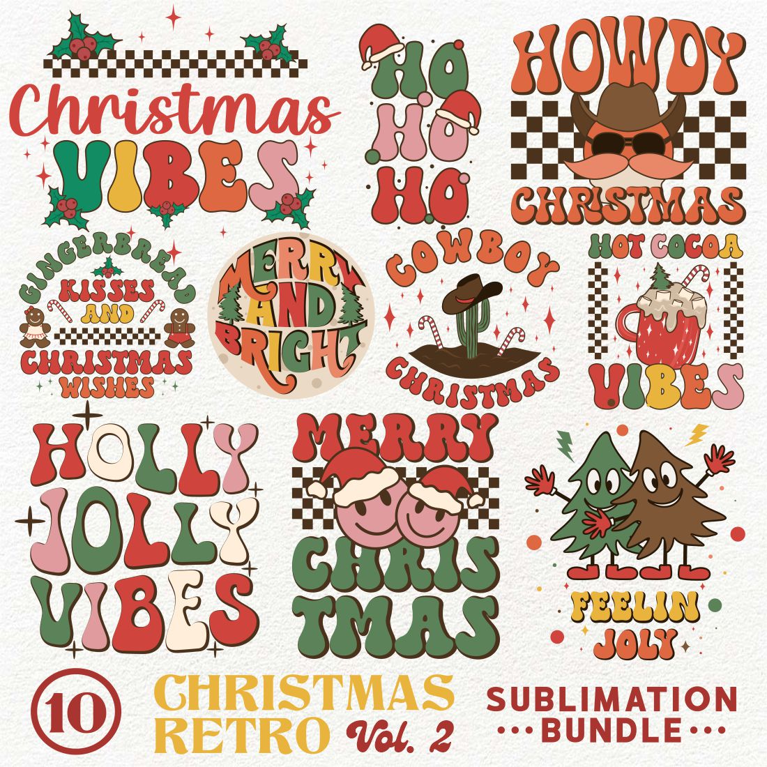 T-shirt Retro Christmas Sublimation Design cover image.