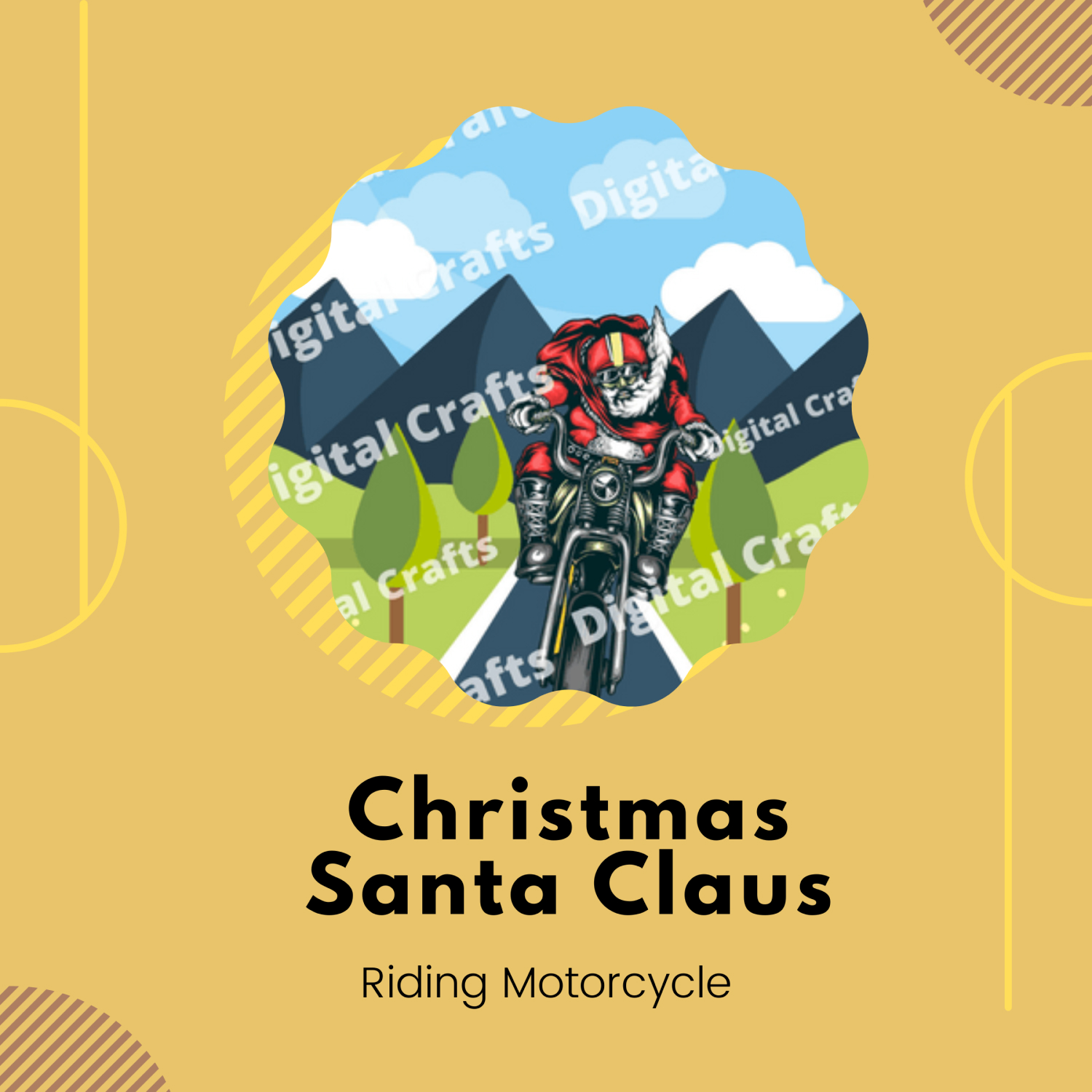 Christmas Santa Claus Riding Motorcycle.