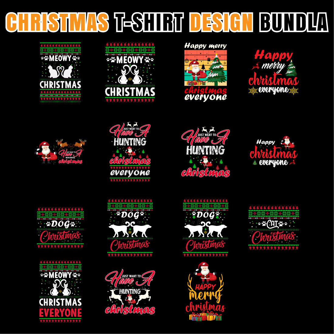 Christmas T-shirt Print Ready Designs Bundle V.1 cover image.