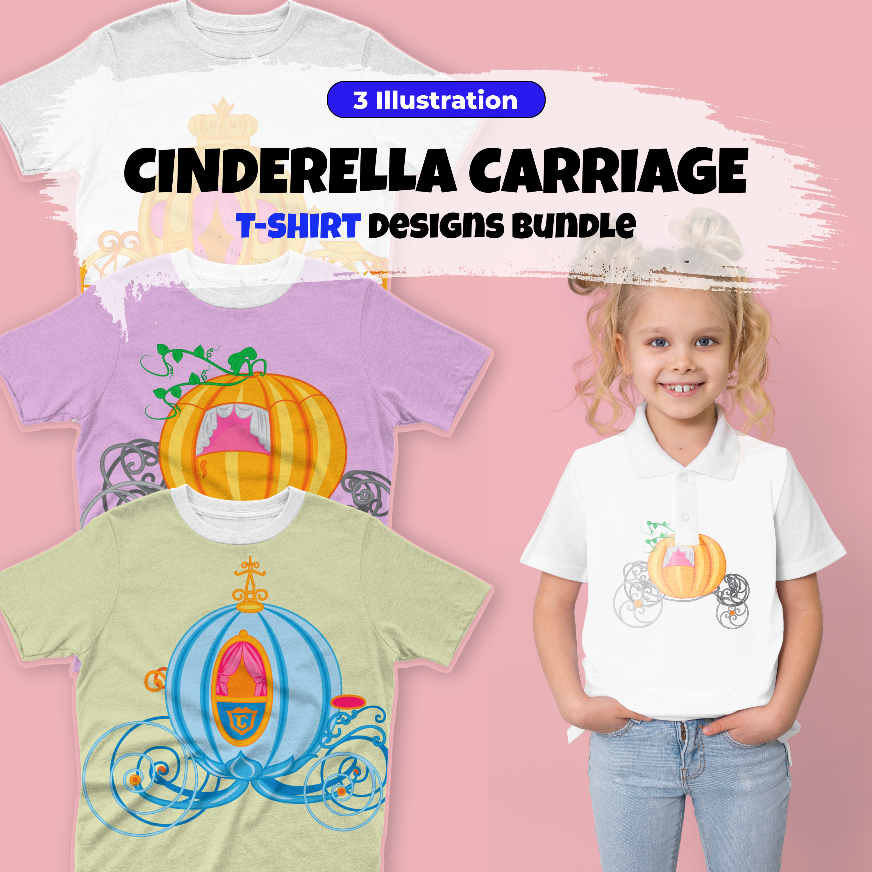 Bundle of t-shirt images with amazing Cinderella's carriage print.