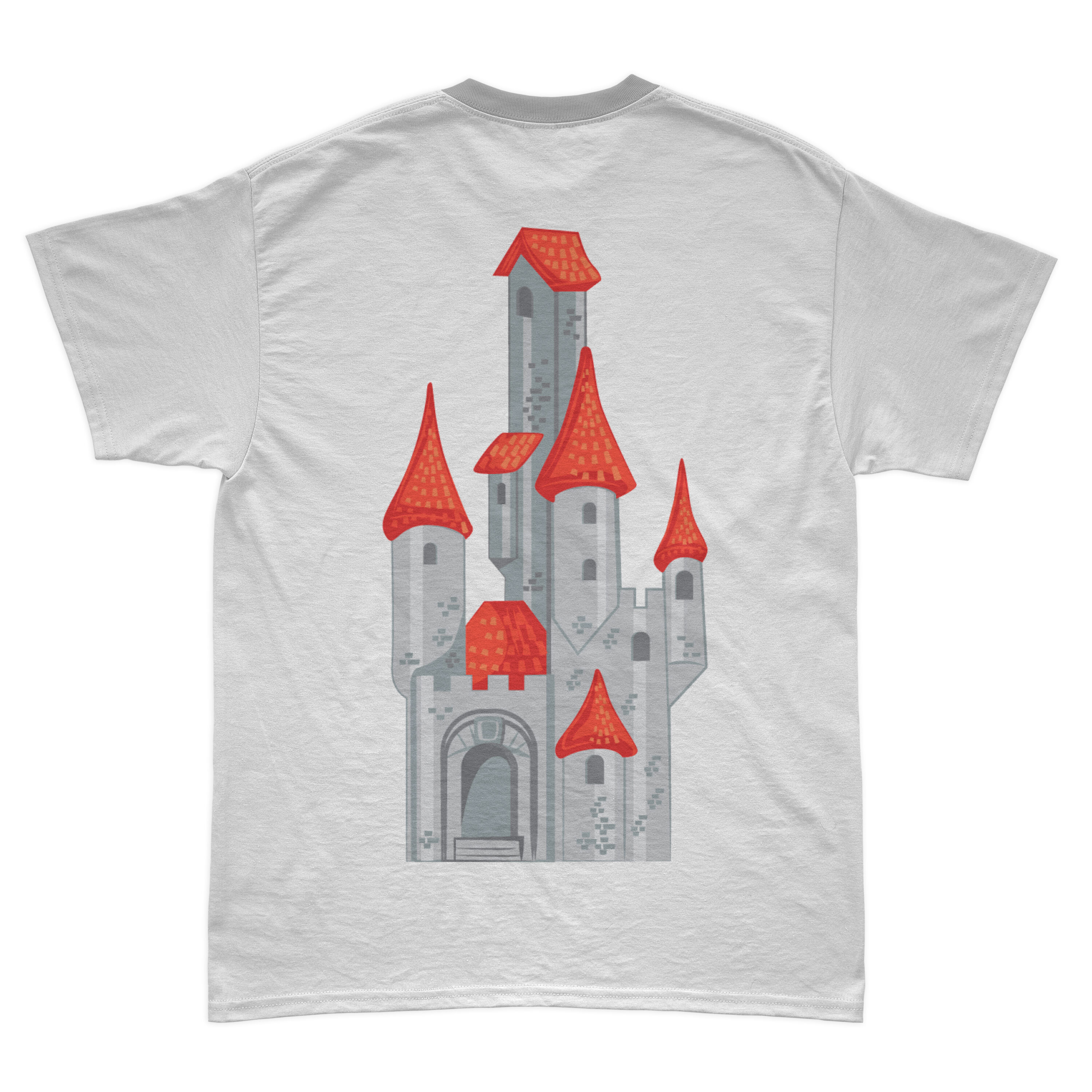 Image of a white T-shirt with an irresistible print of Cinderella's castle.